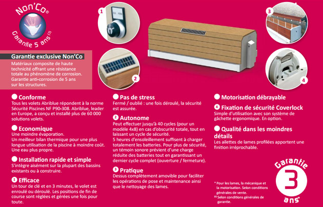 Volet automatique hors d'eau Abriblue BANC SOLAR ENERGY banc blanc lames PVC blanches pour piscine 5x10m sans escalier - Volet automatique hors d'eau Abriblue BANC SOLAR ENERGY Esthétique, motorisé et solaire