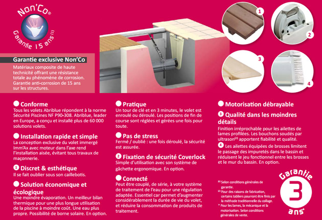 Volet automatique de securite immerge Abriblue IMM'AX lames et caillebotis PVC blanc pour piscine 4x8m avec escalier Ø - Volet automatique immergé Abriblue IMM'AX Esthétisme et qualité de fabrication