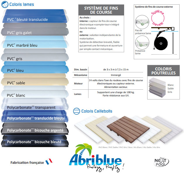 Volet automatique de securite immerge Abriblue IMM'AX lames et caillebotis PVC blanc pour piscine 4x8m avec escalier Ø - Abriblue IMM'AX Une intégration parfaite dans votre piscine