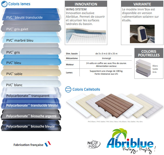 Volet automatique de securite immerge Abriblue IMM'BOX lames et caillebotis PVC blanc pour piscine 6x12m avec escalier Ø - Une intégration parfaite dans votre piscine