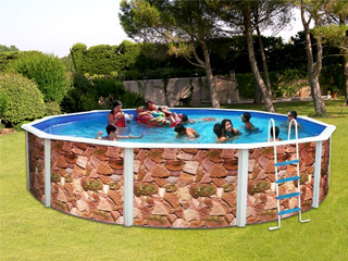 Kit piscine hors-sol acier Toi ROCALLA ronde Ø5.50 x 1.20m decor pierre