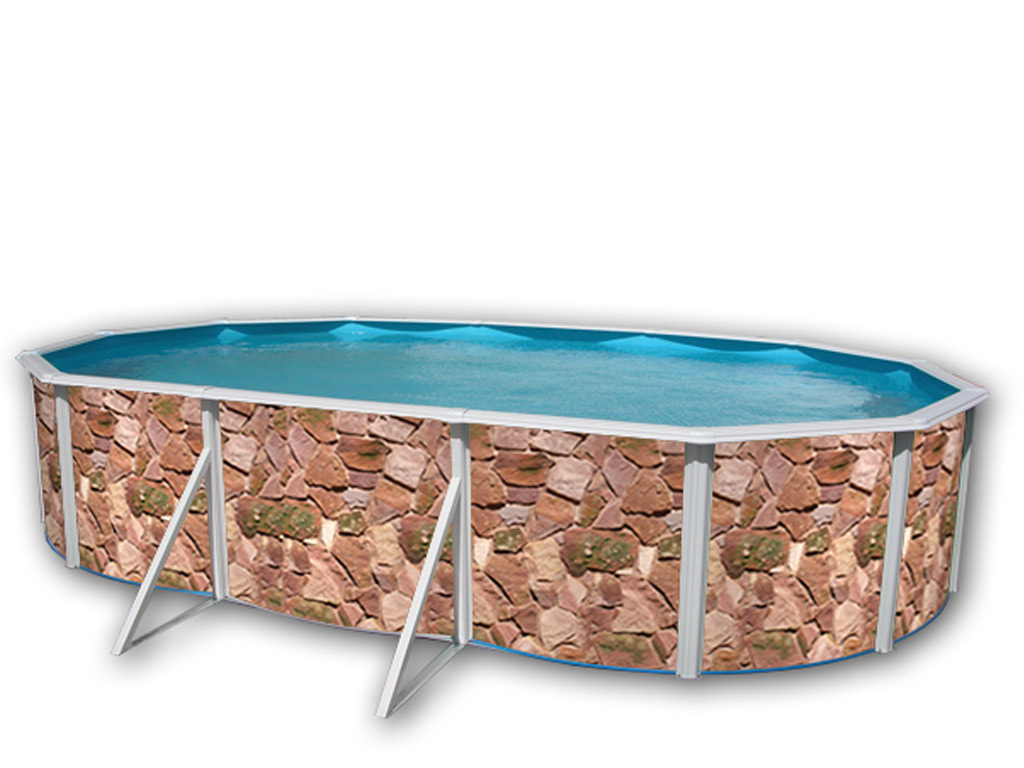 Kit piscine hors-sol acier Toi ROCALLA ovale 6.40 x 3.66 x 1.20m decor pierre
