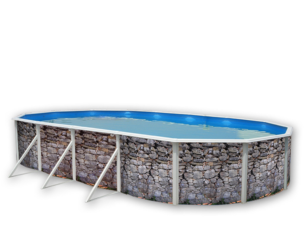 Kit piscine hors-sol acier Toi PIEDRA GRIS ovale 7.30 x 3.66 x 1.20m decor pierre