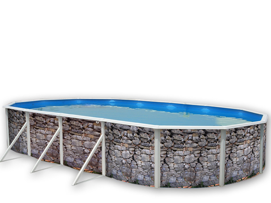 Kit piscine hors-sol acier Toi PIEDRA GRIS ovale 9.15 x 4.57 x 1.20m decor pierre