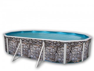 Kit piscine hors-sol acier Toi PIEDRA GRIS ovale 6.40 x 3.66 x 1.20m decor pierre