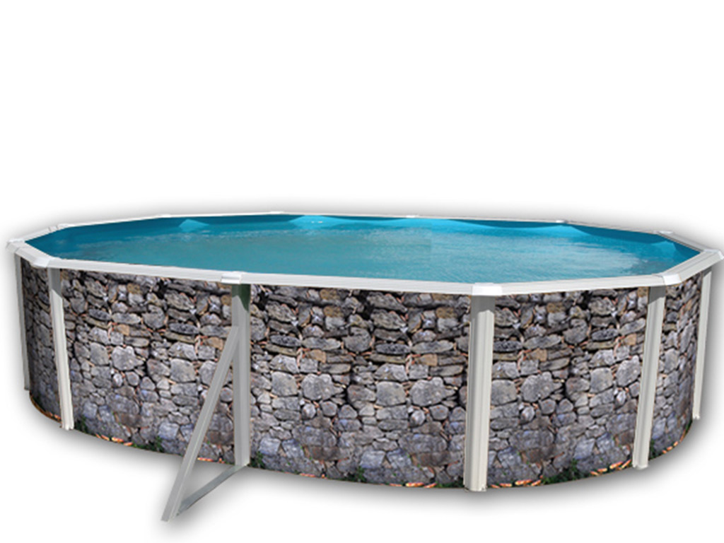 Kit piscine hors-sol acier Toi PIEDRA GRIS ovale 5.50 x 3.66 x 1.20m decor pierre