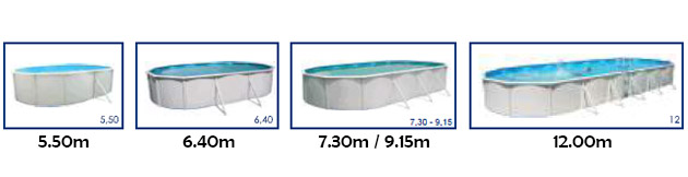 Kit piscine hors-sol acier Toi MALLORCA OVALADA ovale 5.50 x 3.66 x 1.20m decor laque blanc - Visuels des bassins hors-sol Toi en fonction de leurs dimensions