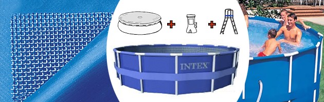 Kit piscine tubulaire Intex METAL FRAME ronde Ø457 x 122cm avec filtration a cartouche 3.8m3/h - Piscine hors-sol Intex METAL FRAME Plaisir et détente à chaque baignade