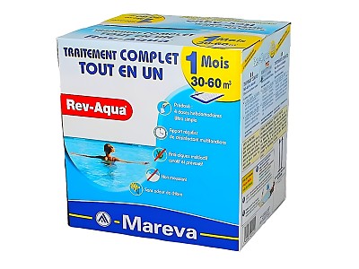 Traitement mensuel sans chlore Mareva REV-AQUA 4 en 1 piscine 30 a 60m³