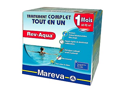 Traitement mensuel sans chlore Mareva REV-AQUA 4 en 1 piscine 60 a 90m³