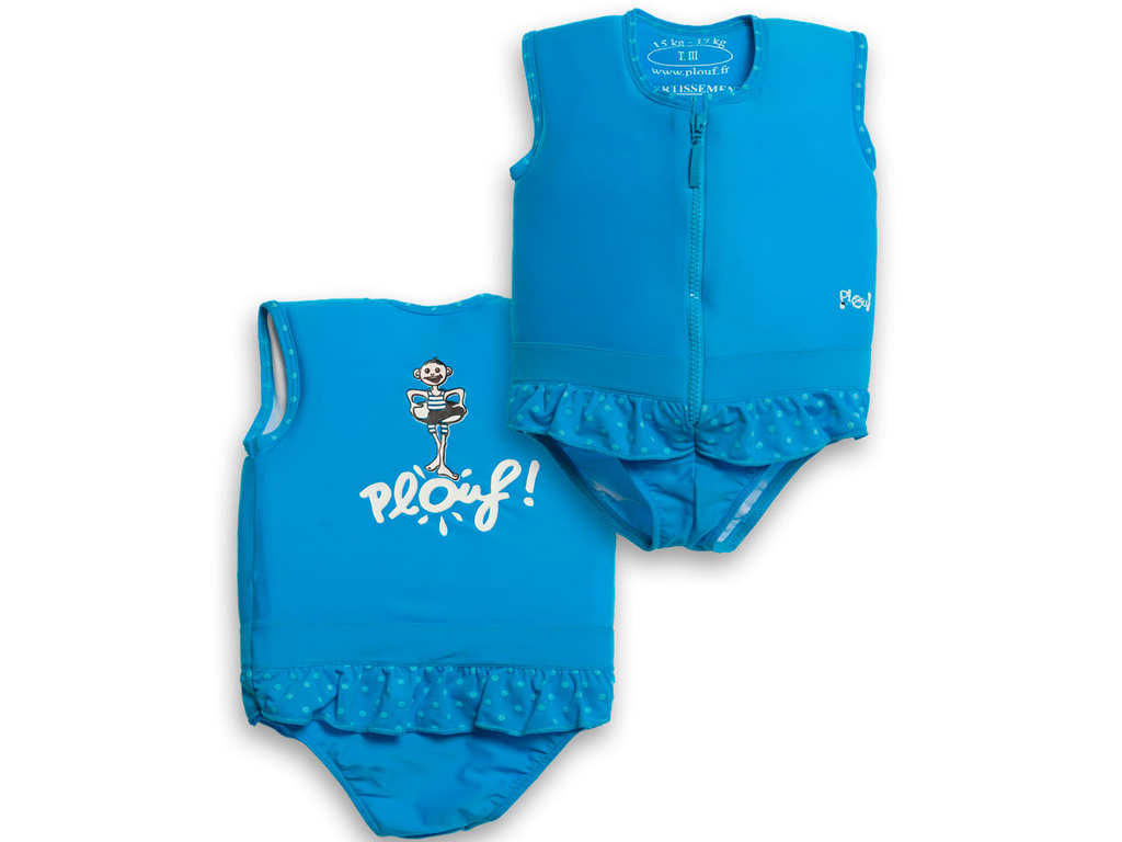 Maillot de bain flottant enfant PLOUF Carla Pois Bleu ciel fille 3 ans (15/17kg)