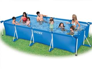 Kit piscine tubulaire Intex METAL FRAME JUNIOR rectangulaire 450 x 220 x 84cm coloris bleu avec filtration a cartouche