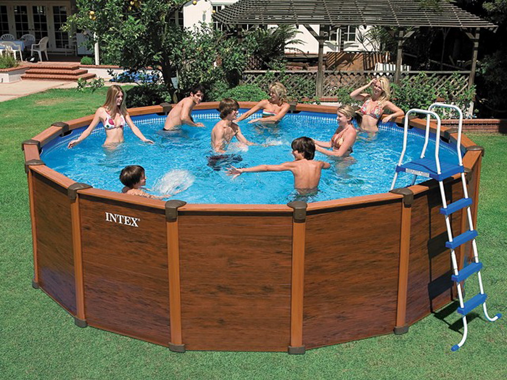 Kit piscine hors-sol acier Intex SEQUOIA SPIRIT ronde aspect bois 4.78m x 1.24m