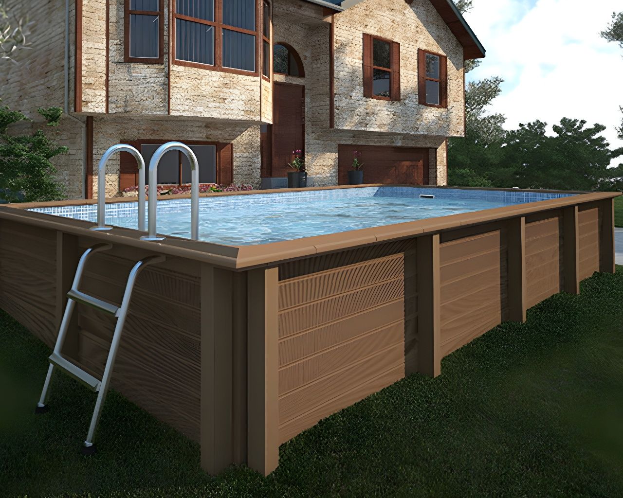 Kit piscine beton NATURALIS rectangulaire 4.67 x 3.24 x 1.30m aspect bois