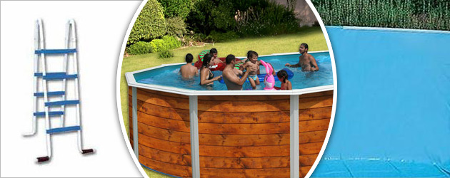 Kit piscine hors-sol acier Toi ETNICA ronde Ø5.50 x 1.20m decor bois - Piscine hors-sol Toi ETNICA Plaisir et détente à chaque baignade