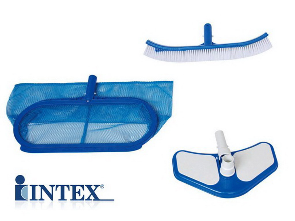 Kit d'entretien Intex LUXE avec epuisette de surface + brosse de paroi + tete de balai lestee