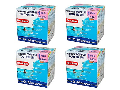 Pack 4 mois traitement sans chlore Mareva REV-AQUA 4 en 1 piscine 18 a 30m³