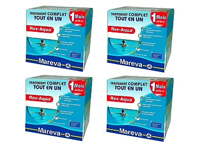 Pack 4 mois traitement sans chlore Mareva REV-AQUA 4 en 1 piscine 60 a 90m³