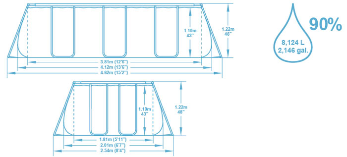 Kit piscine tubulaire Bestway POWER STEEL FRAME POOL rectangulaire 412x201x122cm a sable - Caractéristiques techniques Bestway POWER STEEL FRAME POOL 