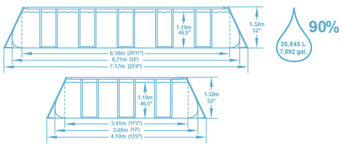 Kit piscine tubulaire Bestway POWER STEEL FRAME POOL rectangulaire 671x366x132cm filtration sable - Caractéristiques techniques Bestway POWER STEEL FRAME POOL