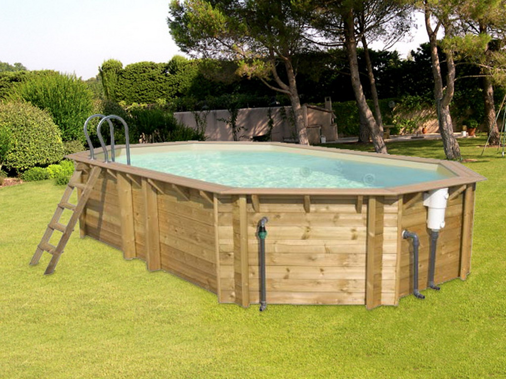 Piscine hors-sol bois BWT myPOOL ODYSSEA OCTO+ 640 H133cm margelles havane liner sable