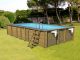 Piscine hors-sol bois BWT myPOOL ODYSSEA RECTANGLE 8x4 H146cm margelles havane liner bleu