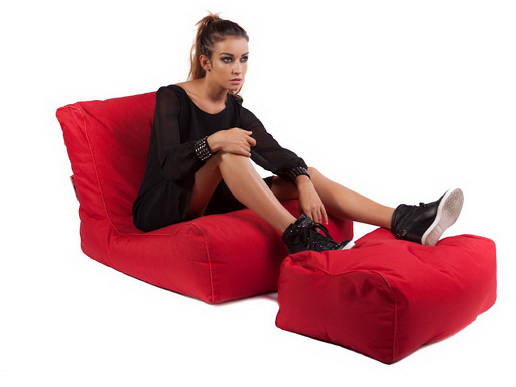 Fauteuil Jumbo Bag LAZY 65 x 65 x 110cm avec repose-pieds coloris rouge