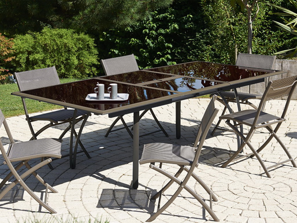 Table de jardin en aluminium TENDANCE avec rallonge 180 a 240 x 110 x 73cm coloris cappucino