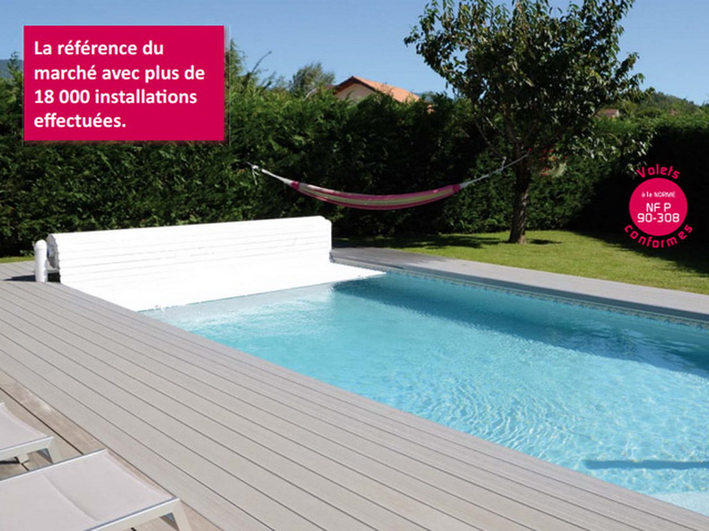 Volet automatique hors d'eau Abriblue OPEN CLASSIC coloris blanc pour piscine 4x8m sans escalier
