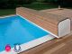 Volet automatique Abriblue BANC SURF SYSTEM version filaire banc blanc lames PVC blanches pour piscine 4x8m sans escalier