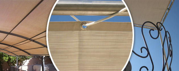 Bache de protection solaire ISOLELLA pour pergola coloris beige avec oeillets et corde - Bâche de protection solaire ISOLELLA Efficacité, robustesse et design