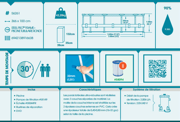 Kit piscine Bestway STEEL PRO MAX POOL ronde Ø366 x 100cm filtration cartouche - Avantages des piscines Bestway STEEL PRO MAX POOL