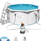 Kit piscine acier Bestway HYDRIUM Grise ronde Ø300 x 120cm filtration a sable + echelle + tapis - Kit piscine complet Bestway HYDRIUM STEEL WALL POOL