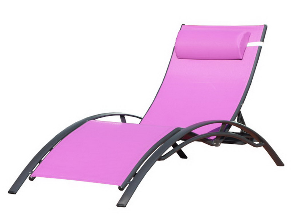 Chaise longue multi-positions aluminium et textilene 170cm x 70cm x 30cm coloris prune