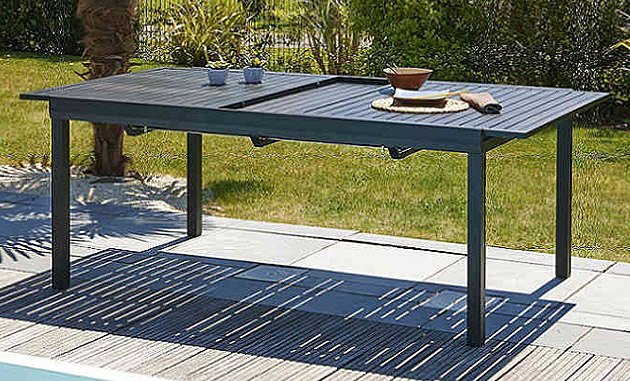 Table de jardin MIAMI aluminium 180 x 110 x 73cm avec rallonge coloris gris - Table de jardin MIAMI Design et spacieuse