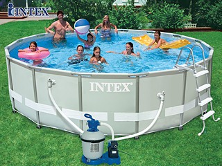 Kit piscine tubulaire Intex ULTRA FRAME ronde avec filtre a sable + skimmer + tapis + bache + echelle