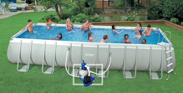 Kit piscine tubulaire Intex ULTRA SILVER avec filtre a sable + skimmer + tapis + bache + echelle - Kit piscine hors-sol tubulaire Intex ULTRA SILVER Design et conviviale