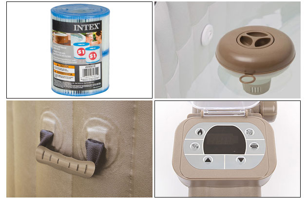 Spa gonflable Intex PURESPA BULLES 4 places rond Ø196x71cm vinyle lamine beige - Galerie photos et vidéos du spa gonflable Intex PURESPA BULLES