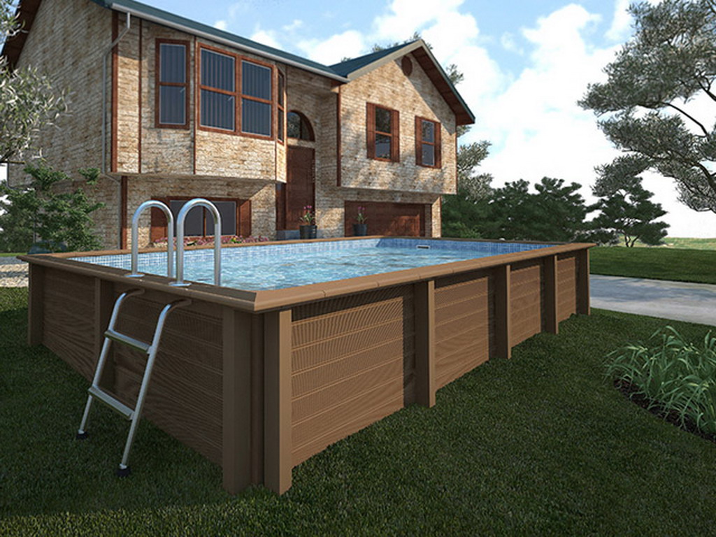 Kit piscine beton NATURALIS rectangulaire 6.09 x 3.24 x 1.40 m aspect bois