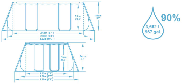 Kit piscine tubulaire Bestway POWER FRAME POOLS rectangulaire 282x196x84cm - Caractéristiques techniques piscine Bestway POWER FRAME POOLS