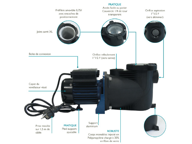 Pompe de filtration AQUAPLUS 9.5m³/h - Avantages de la pompe de filtration AQUAPLUS 9.5m³/h