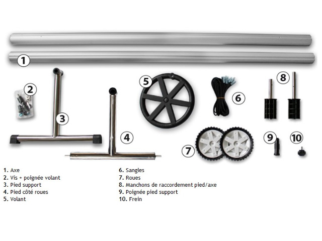 Enrouleur telescopique LUXE Aqualux piscine enterree 5m maximum - Composition du colis pour l'enrouleur télescopique Aqualux pour piscine enterrée