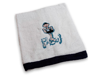 Serviette de bain PLOUF bleu et blanc pour enfant coton