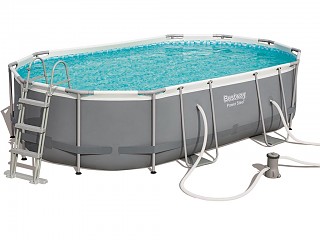 Kit complet piscine tubulaire Bestway POWER STEEL FRAME POOLS ovale 488x305x107cm filtration cartouche