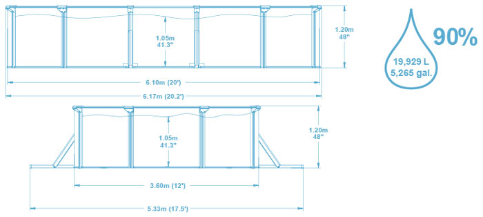 Kit piscine acier Bestway HYDRIUM Grise ovale 610x360x120 cm filtration a sable + echelle + tapis - Caractéristiques techniques des piscines Bestway HYDRIUM STEEL WALL POOLS 610 x 360 x 120 cm filtration à sable