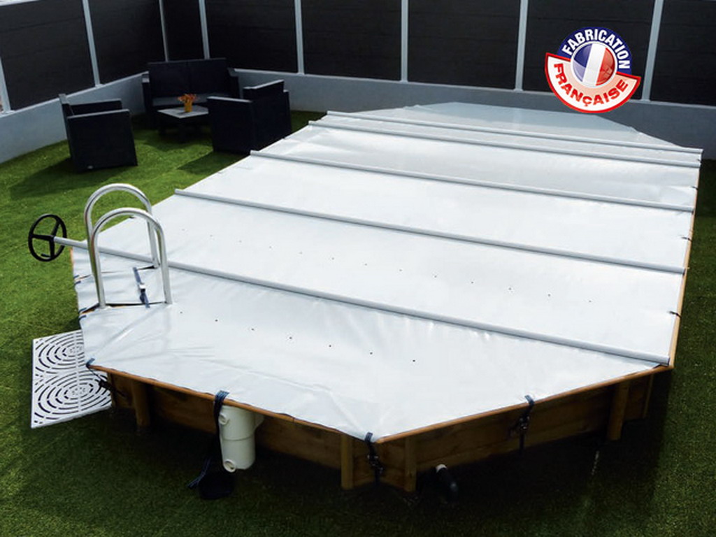 Couverture de securite a barres WALU POOL WOODSTAR grise