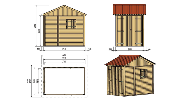 Abri de jardin en bois modulable VALBERG 5,9m² coloris Vert - Dimensions de l'abri de jardin en bois modulable VALBERG 