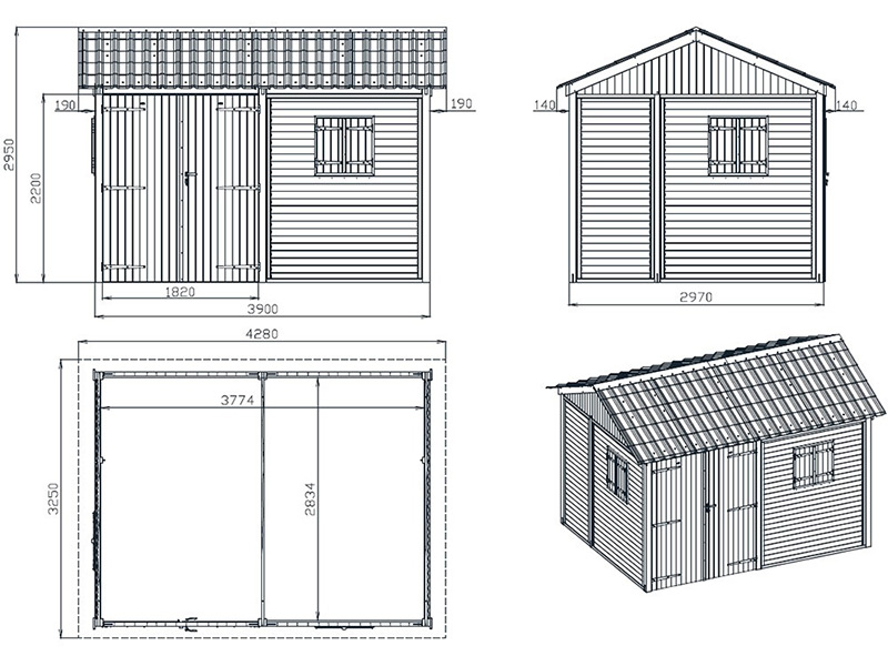 Abri de jardin modulable en bois MORZINE 11,6m² couleur Vert - Dimensions de l'abri de jardin modulable en bois MORZINE 