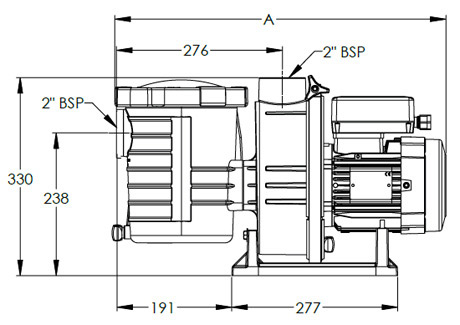 Pompe Pentair Ultra flow plus 3/4cv 13.8m³/h triphasee - Dimensions et performances de la pompe Pentair Ultra flow plus 3/4cv 13,8m³/h triphasée