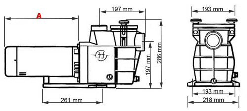 Pompe piscine Hayward Max Flo 2cv 19m³/h Mono - Dimensions et performances de la pompe Max Flo Hayward 2cv 19m³/h monophasée